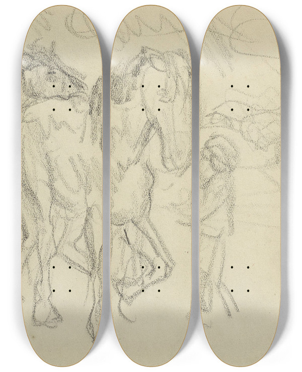 Triptych art skateboard deck of Pierre Bonnard Deux Chevaux Et Lad by Pierre Bonnard (1867-1947)
