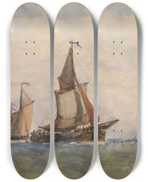 Triptych art skateboard deck of Paul Jean Clays Seascape_2 by Paul Jean Clays (1817-1900)