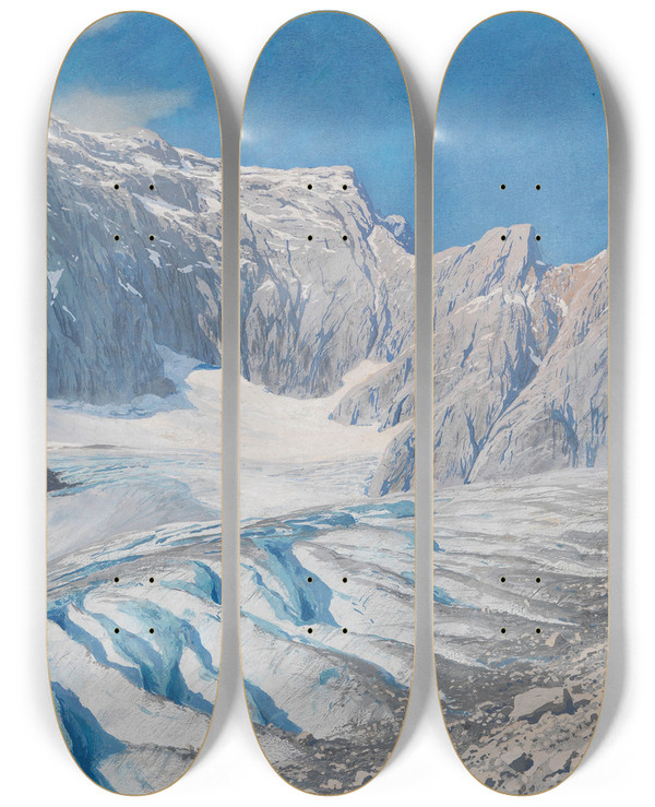 Triptych art skateboard deck of Rudolf Reschreiter Auf Dem Hllentalgletscher Mit Blick Auf Die Zugspitze by Rudolf Reschreiter (1868-1939)
