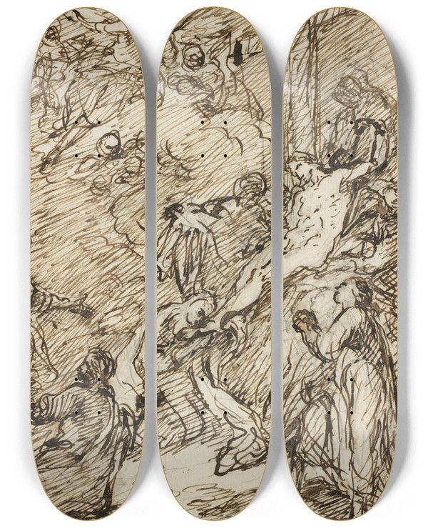 Triptych art skateboard deck of Christian Wink The Deposition Recto by Christian Wink (1738-1797)