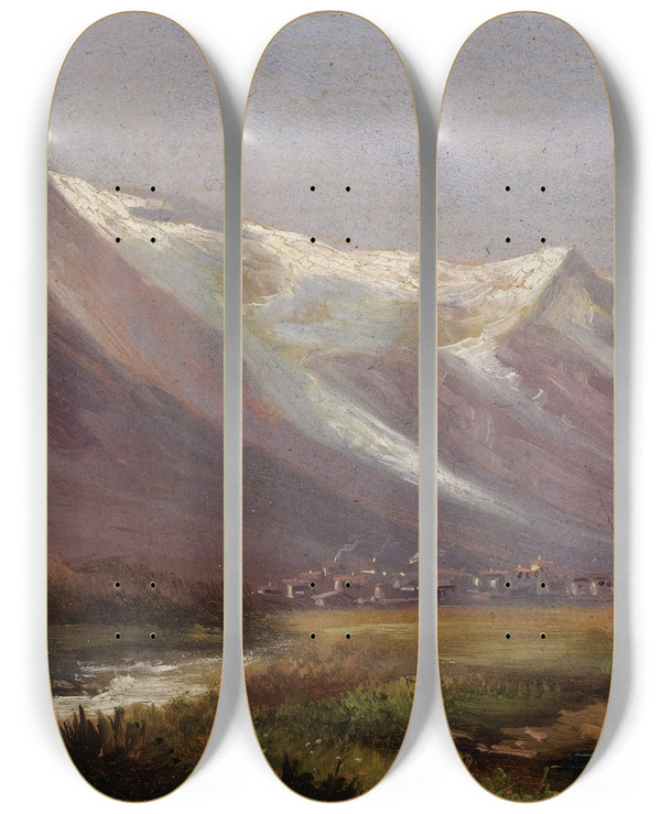 Triptych art skateboard deck of Albert Bierstadt Study Of Mountains by Albert Bierstadt (1830-1902)