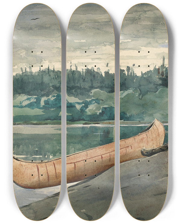 Triptych art skateboard deck of Winslow Homer The Guide by Winslow Homer (1836-1910)