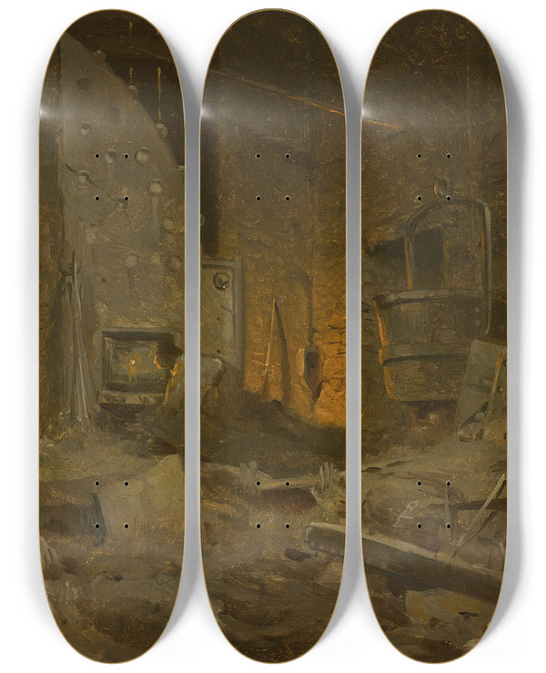 Triptych art skateboard deck of John Ferguson Weir West Point Foundry Cold Spring New Yorkrabbit by John Ferguson Weir (1841-1926)