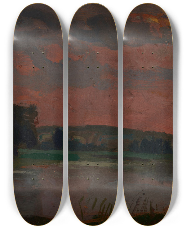 Triptych art skateboard deck of Jan Stanislawski The Vistula In The Twilight by Jan Stanislawski (1860-1907)