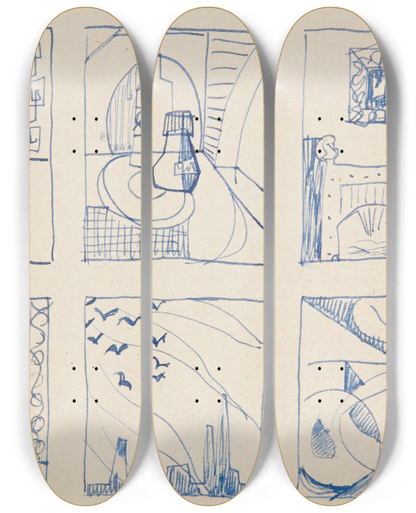 Triptych art skateboard deck of Marian Kopf Kompozycje by Marian Kopf (1926-2019)