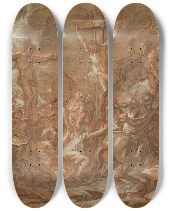 Triptych art skateboard deck of Antoine Coypel The Crucifixion by Antoine Coypel (1661-1722)