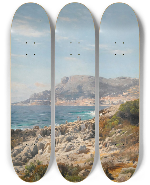 Triptych art skateboard deck of Peder Mrk Mnsted Cap Martin by Peder Mork Monsted (1859-1941)