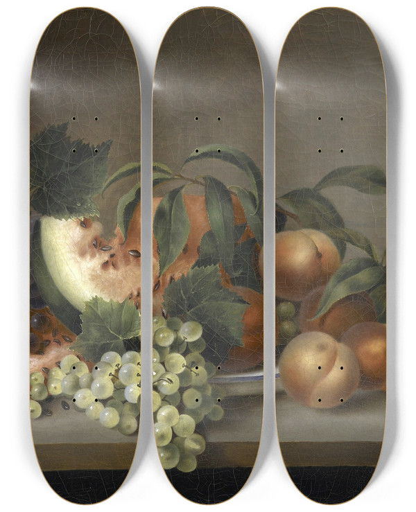 Triptych art skateboard deck of Rubens Peale Still Life With Watermelon by Rubens Peale
