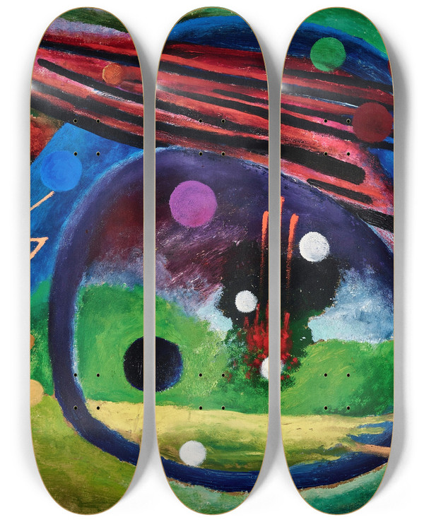 Triptych art skateboard deck of Rudolf Bauer Rondo by Rudolf Bauer (1889-1953)