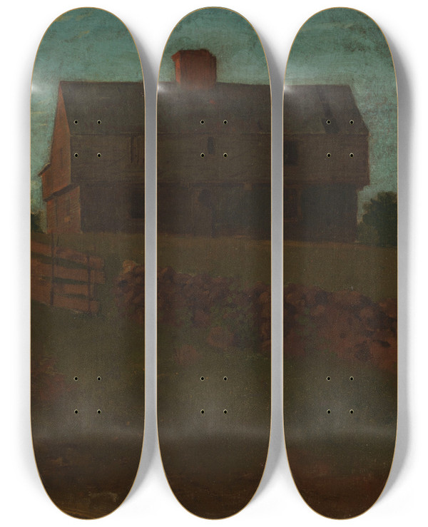 Triptych art skateboard deck of Winslow Homer Garrison House York Maine by Winslow Homer (1836-1910)