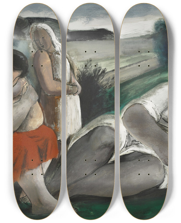 Triptych art skateboard deck of Bernard Meninsky The Repose by Bernard Meninsky (1891-1950)