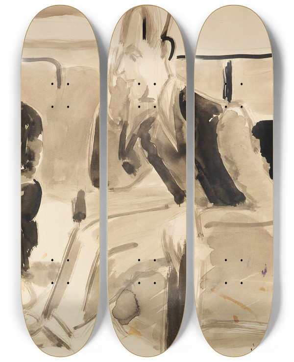 Triptych art skateboard deck of Ernst Ludwig Kirchner Unterhaltung_1 by Ernst Ludwig Kirchner (1880-1938)