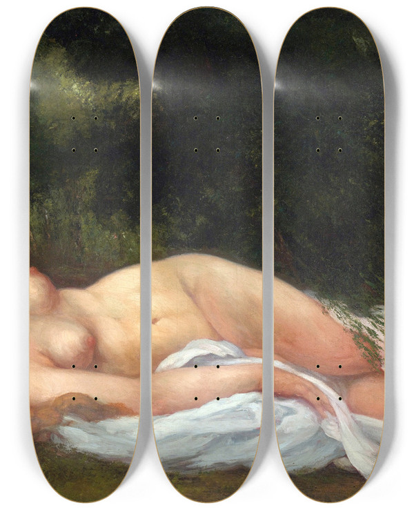 Triptych art skateboard deck of Gustave Courbet Nu Couch by Gustave Courbet (1819-1877)
