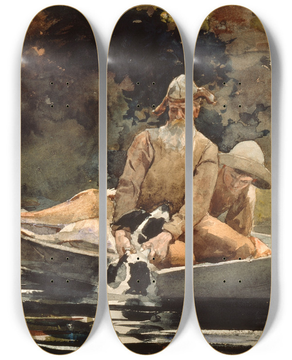 Triptych art skateboard deck of Winslow Homer After The Hunt by Winslow Homer (1836-1910)