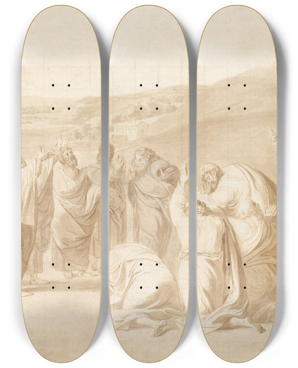 Triptych art skateboard deck of John Singleton Copley Study For The Ascension by John Singleton Copley (1738-1815)