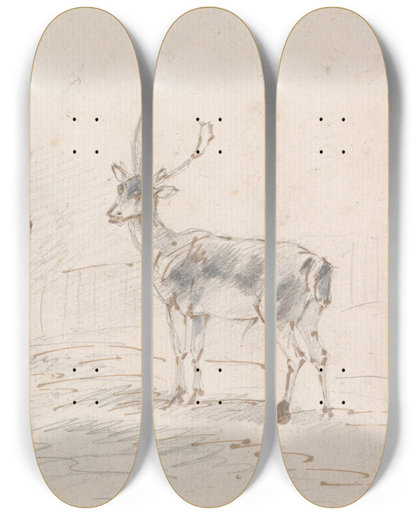 Triptych art skateboard deck of Sawrey Gilpin Doe And Buck by Sawrey Gilpin (1733-1807)