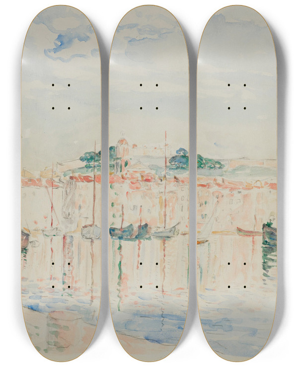 Triptych art skateboard deck of Henri Lebasque Le Port De Sainttropez_2 by Henri Lebasque (1865-1937)