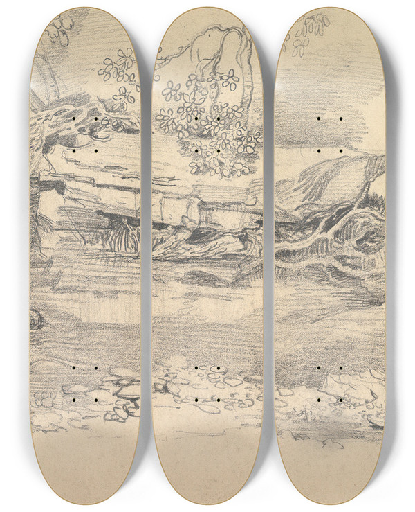 Triptych art skateboard deck of James Ward A Rocky Stream by James Ward (1769-1859)