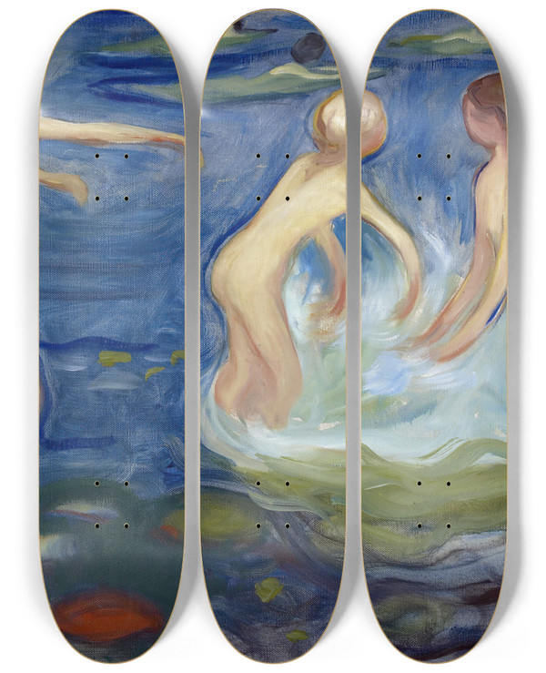 Triptych art skateboard deck of Edvard Munch Bathing Girls by Edvard Munch (1863-1944)