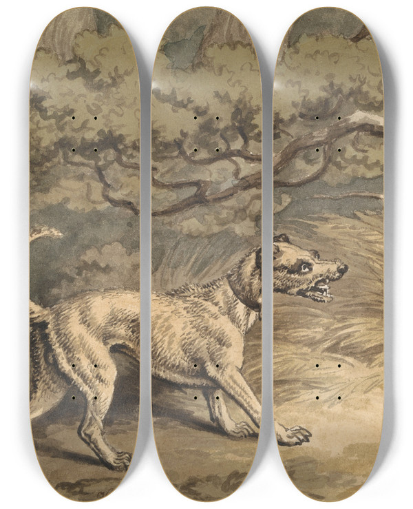 Triptych art skateboard deck of Samuel Howitt The Dog And The Wolf by Samuel Howitt (1756-1822)