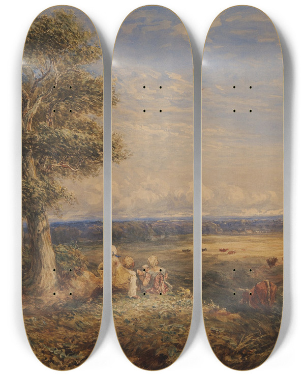 Triptych art skateboard deck of David Cox The Skylark by David Cox (1783-1859)