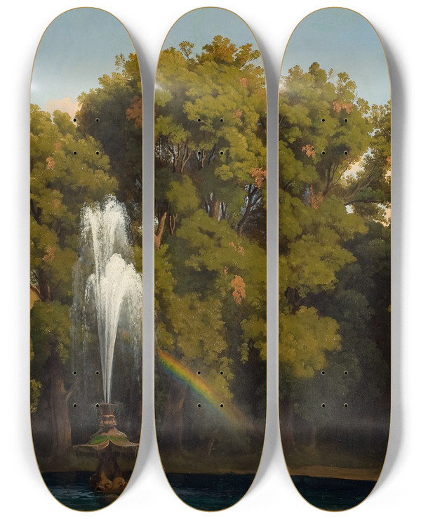 Triptych art skateboard deck of Gustaf Wilhelm Palm In The Park Frascati by Gustaf Wilhelm Palm (1810-1890)