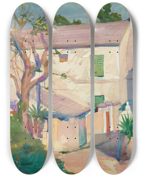 Triptych art skateboard deck of Carl William Broemel St George by Carl William Broemel