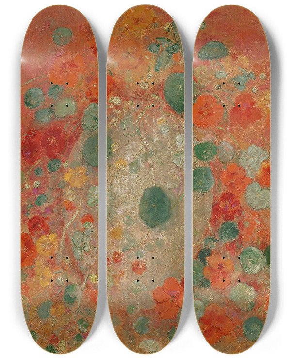 Triptych art skateboard deck of Odilon Redon Nasturtiums by Odilon Redon (1840-1916)
