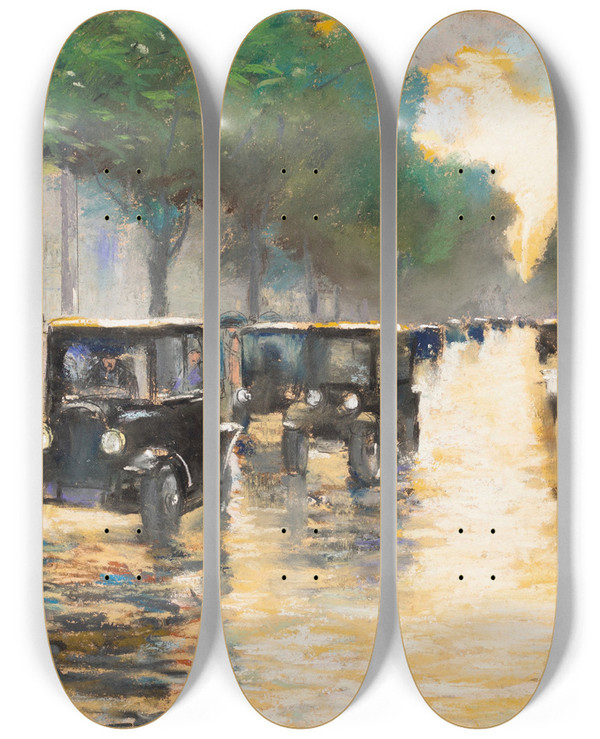 Triptych art skateboard deck of Lesser Ury Tiergartenstrasse Berlin by Lesser Ury (1861-1931)