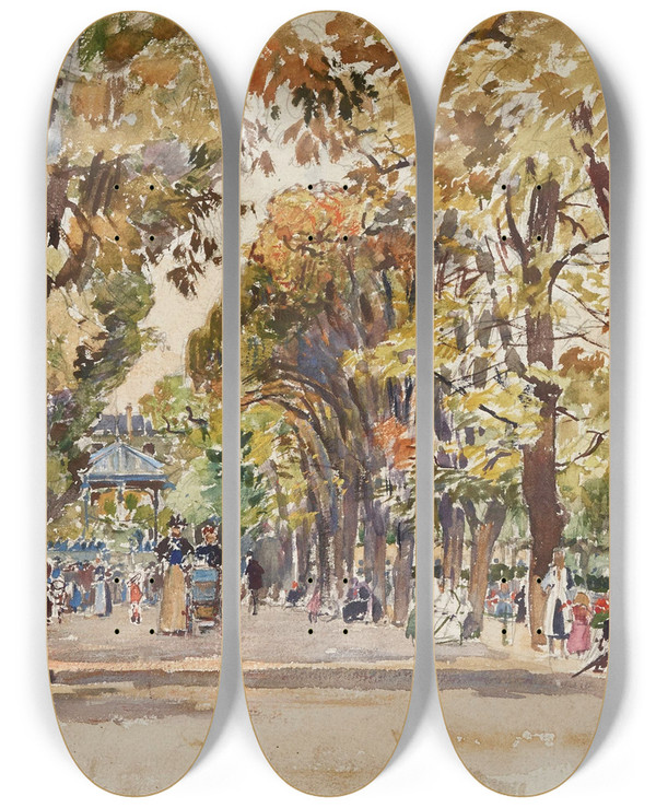 Triptych art skateboard deck of Frdric Houbron Jardin Public Paris En 1899 by Frederic Houbron (1851-1908)