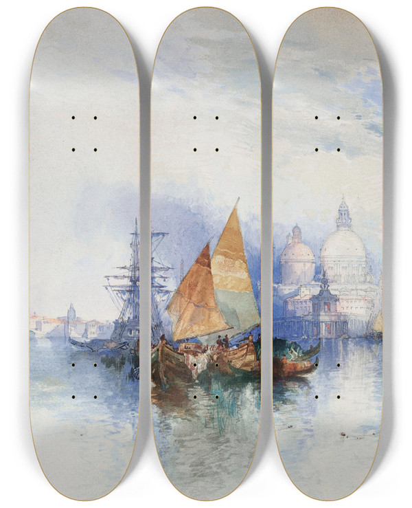 Triptych art skateboard deck of Thomas Moran Venice_6 by Thomas Moran (1837-1926)