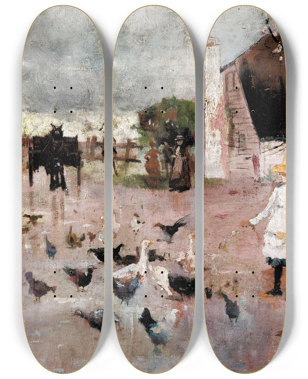 Triptych art skateboard deck of Charles Conder Teatime by Charles Conder (1868-1909)