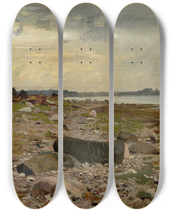 Triptych art skateboard deck of Eugen Dcker Steiniges Ufer by Eugen Ducker (1841-1916)