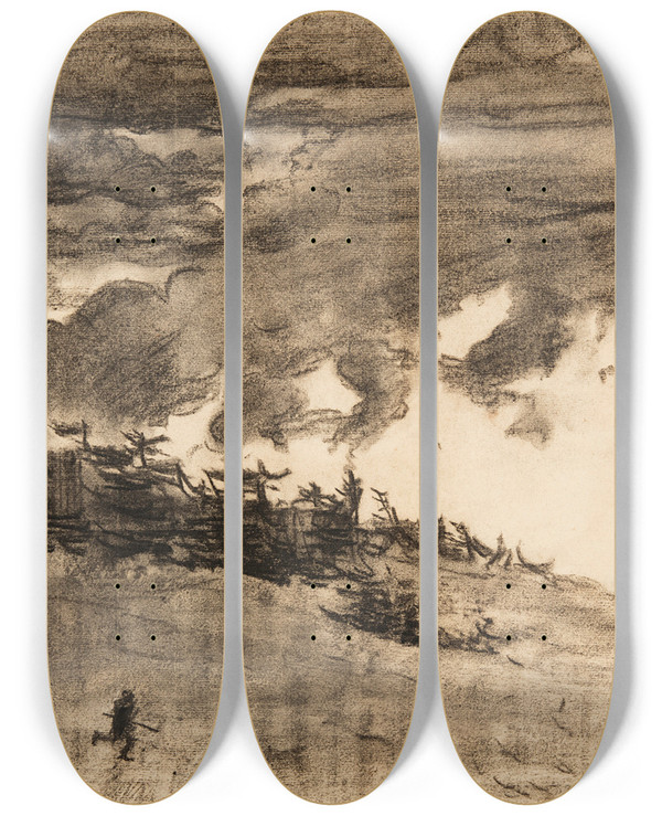 Triptych art skateboard deck of Winslow Homer Storm Coming by Winslow Homer (1836-1910)