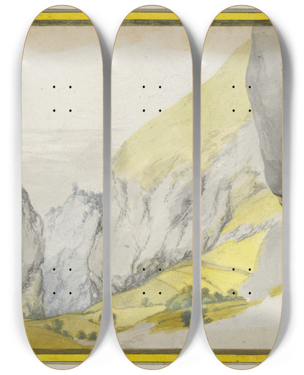 Triptych art skateboard deck of Gillis Neyts Mountains by Gillis Neyts (1618-1678)