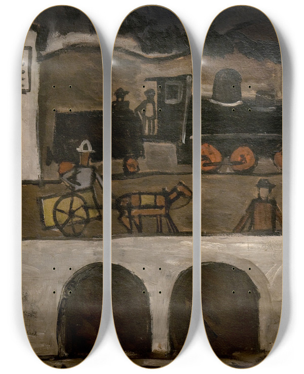 Triptych art skateboard deck of Joaqun Torresgarca Gare by Joaqun Torres-Garca (1874-1949)