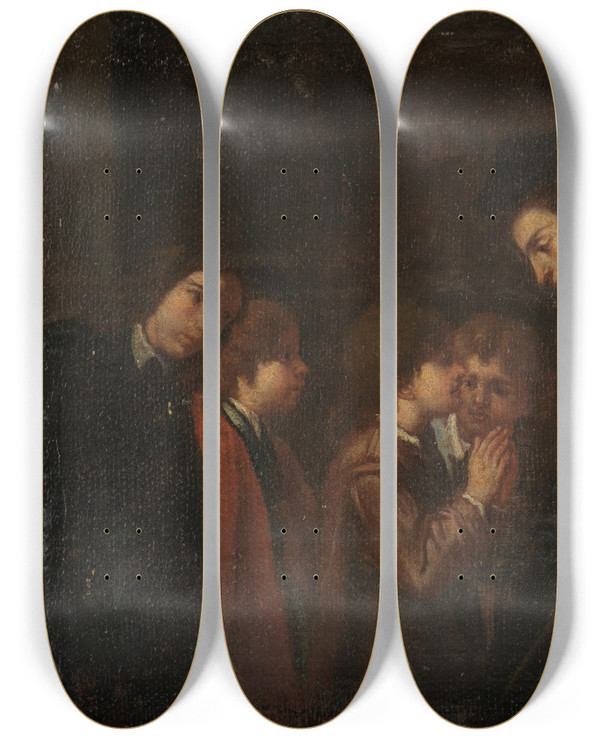 Triptych art skateboard deck of Pasquale De Rossi Zwei Geistliche Knaben Unterrichtend by Pasquale Rossi