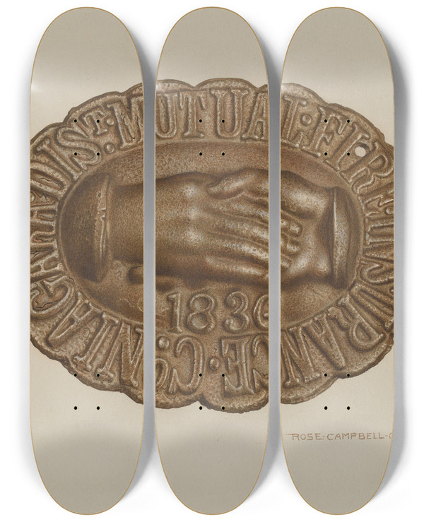 Triptych art skateboard deck of Rose Campbellgerke Firemark_5 by Rose Campbell Gerke (1882)