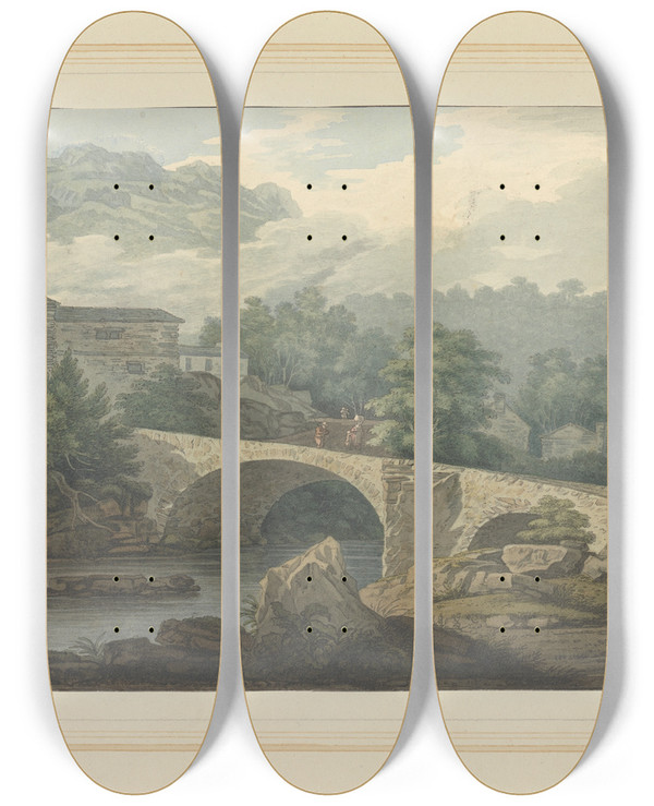 Triptych art skateboard deck of Joseph Farington Brathay Bridge_1 by Joseph Farington (1747-1821)