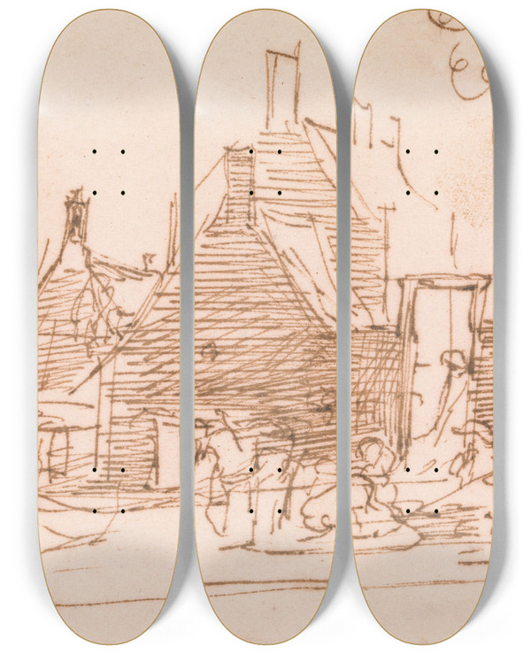 Triptych art skateboard deck of Sir David Wilkie The Manse Cults Fife The Artists Old Home by Sir David Wilkie (1785-1841)