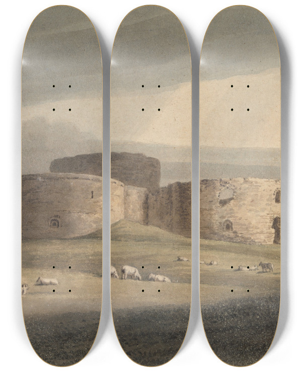Triptych art skateboard deck of Henry Morton Winchelsea Castle by Henry Morton (1807-1825)