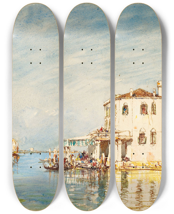 Triptych art skateboard deck of Flix Ziem La Douane Venise by Felix Ziem (1821-1911)