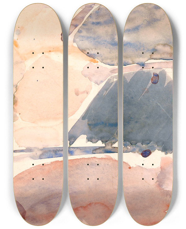 Triptych art skateboard deck of Edvard Weie Farvestudie Til Langeliniebilledet Iii by Edvard Weie (1879-1943)