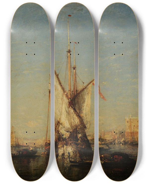 Triptych art skateboard deck of Flix Ziem Venise Vue Sur San Giorgio by Felix Ziem (1821-1911)