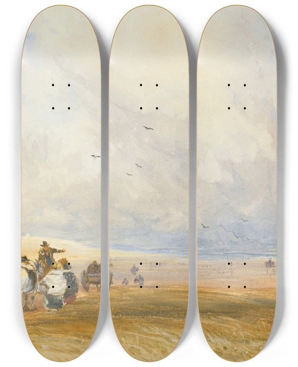 Triptych art skateboard deck of David Cox Ulverstone Sands Cumbria by David Cox (1783-1859)