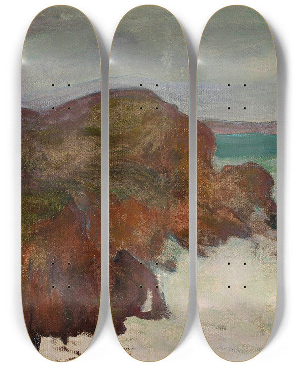 Triptych art skateboard deck of Wadysaw Lewiski Waves In A Rocky Bay by Wadysaw lewiski (1854-1918)
