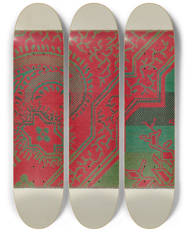 Triptych art skateboard deck of Arthur G Merkley Carpet_2 by Arthur G Merkley