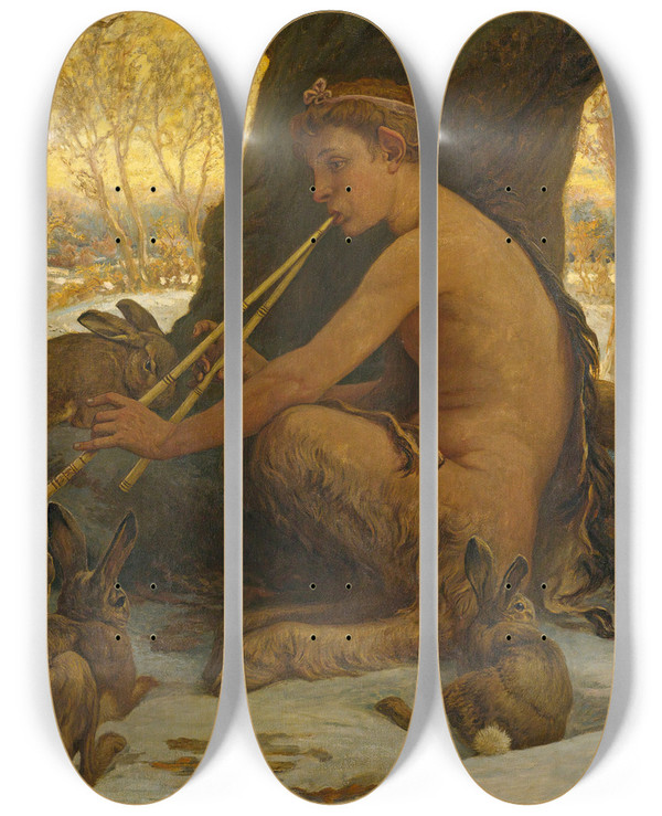 Triptych art skateboard deck of Elihu Vedder Young Marsyas Marsyas Enchanting The Hares by Elihu Vedder (1836-1923)