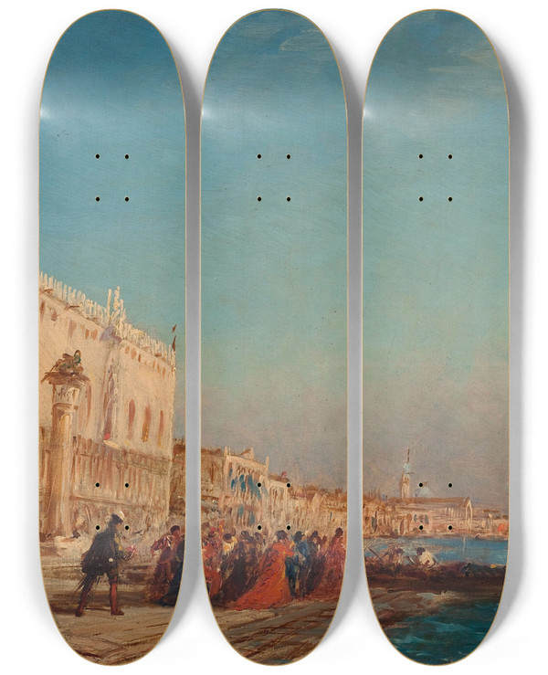 Triptych art skateboard deck of Flix Ziem Venise Le Palais Des Doges_1 by Felix Ziem (1821-1911)