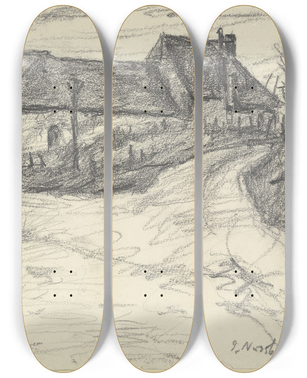 Triptych art skateboard deck of Jakob Nussbaum Farmstead In Ardon_1 by Jakob Nussbaum (1873-1936)